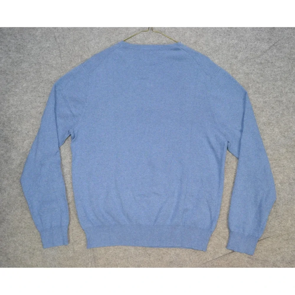 VTG Polo Ralph Lauren Sweater Mens L Blue‎ Pure Pima Cotton V Neck Knit Pullover
